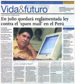 'EL COMERCIO' entrevista a Fernando S. Yépez vigencia de Ley  N° 28493 Antispam en Perú
